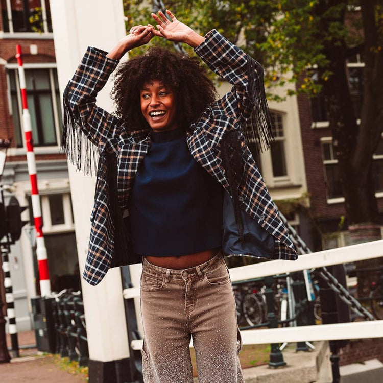 Blazer ruit franje navy - conceptstore LIefs uit Zierikzee 