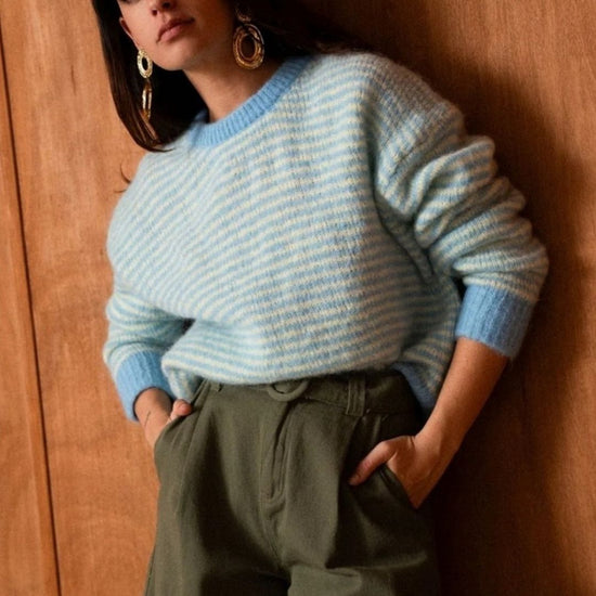 Trui strepen licht blauw