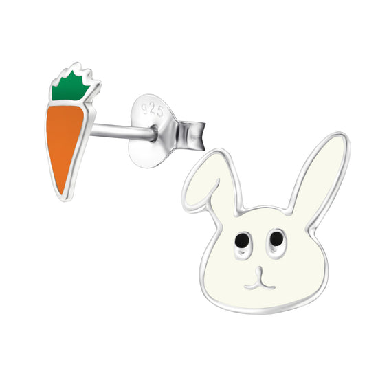 zilveren oorbellen konijn en wortel