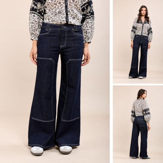 Wijde jeans met stiksels - conceptstore Liefs uit Zierikzee