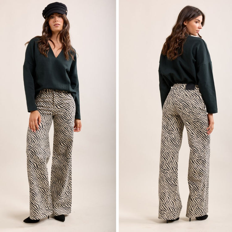 Wijde jeans met zebraprint 