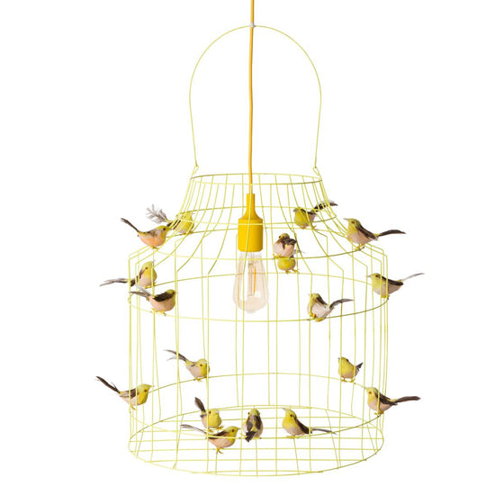 Vogelkooi hanglamp gele vogeltjes