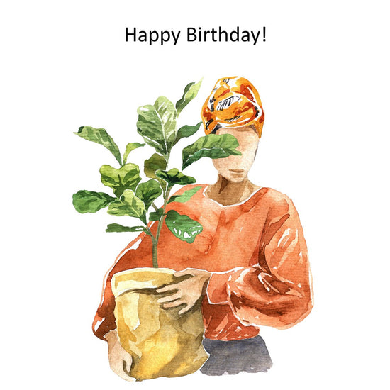 kaart happy birthday dame met plant