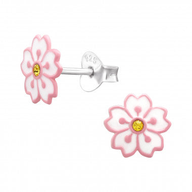 oorbellen bloem wit roze